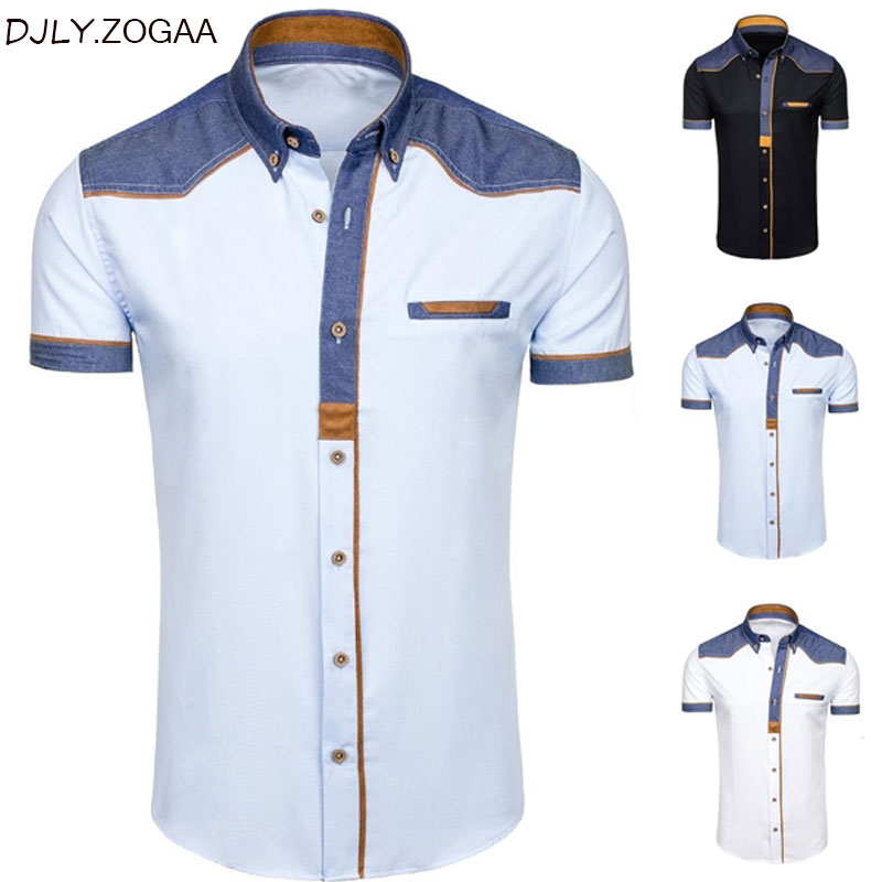 ZOGAA-남성 셔츠 패션 데님 반팔 정장 셔츠, 남성 캐주얼 여름 의류 탑스 슬림 코튼 플러스 사이즈 남성 셔츠